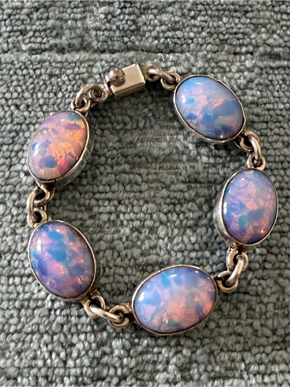 Mexican Taxco Silver Fire Opal Bracelet - Picture 4 of 7